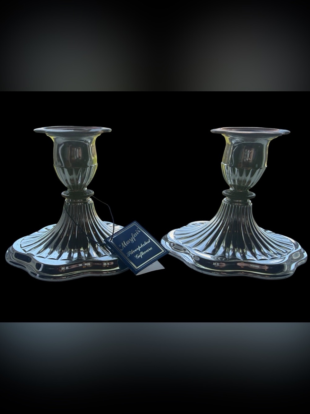 Pair of Mayfair Silver-Plated Candlestick Holders Made in England